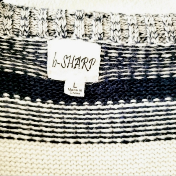 B Sharp open front cardigan sweater sz L waterfall collar blue off white stripe - Picture 4 of 5
